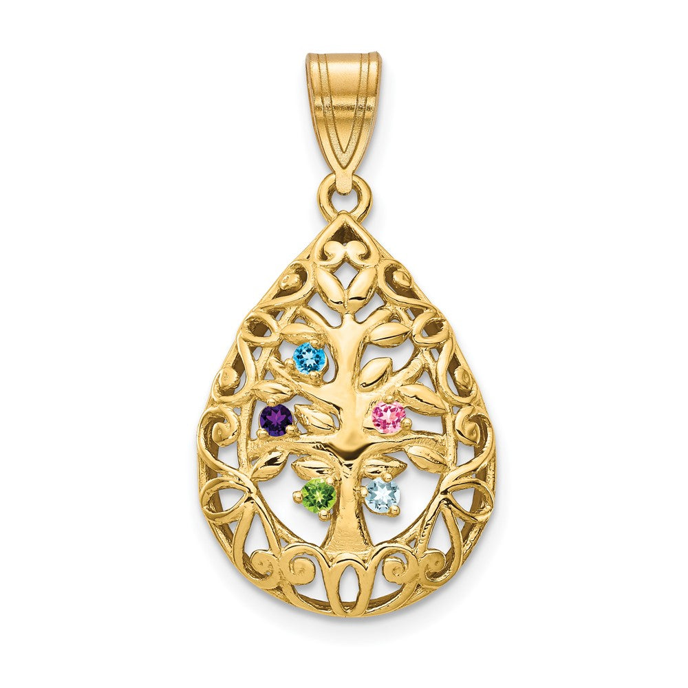 Tree of Life Tear Drop Pendant with Birthstones