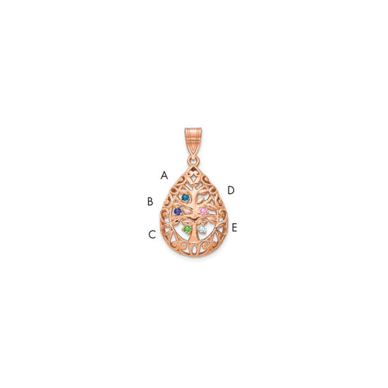 Tree of Life Tear Drop Pendant with Birthstones