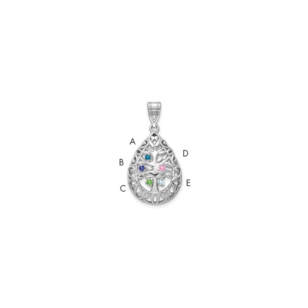 Tree of Life Tear Drop Pendant with Birthstones