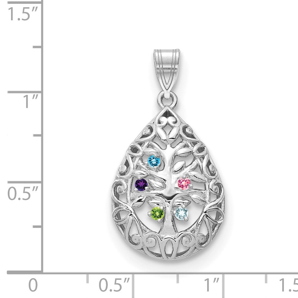 Tree of Life Tear Drop Pendant with Birthstones