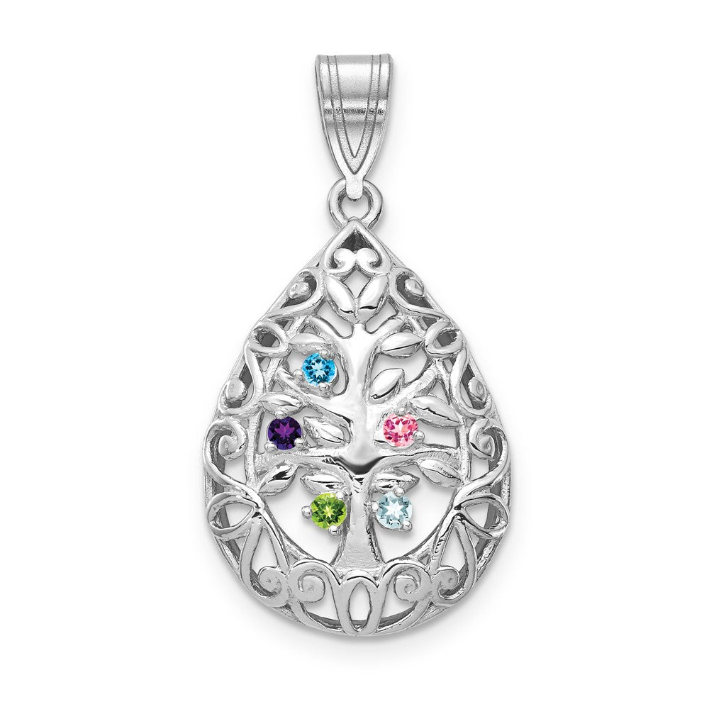 Tree of Life Tear Drop Pendant with Birthstones