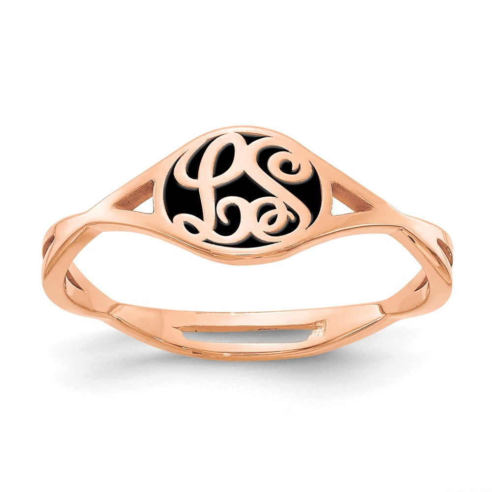 14k Rose Gold Twisted Band with Epoxy Monogram Ring