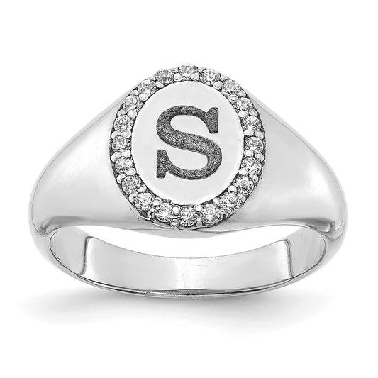 Initial Oval with Diamonds Classic Signet Rings
