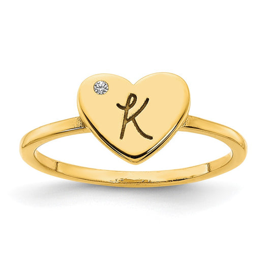 Initial Heart with Diamond Signet Rings