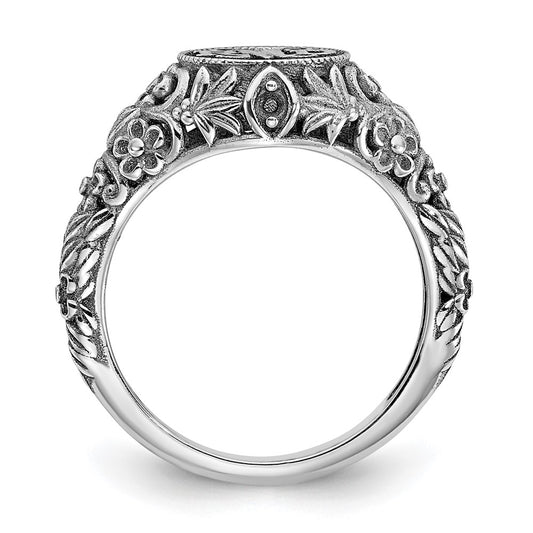 14k White Gold Filigree w/Epoxy and Birthstone Monogram Ring