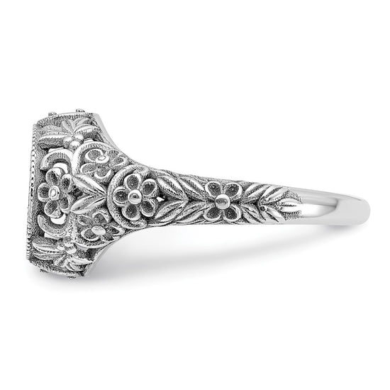 14k White Gold Filigree w/Epoxy and Birthstone Monogram Ring