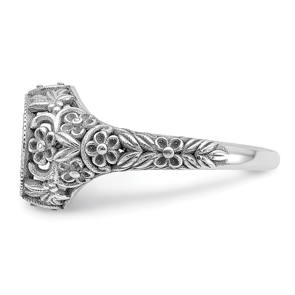 14k White Gold Filigree w/Epoxy and Birthstone Monogram Ring