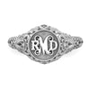 14k White Gold Filigree w/Epoxy and Birthstone Monogram Ring
