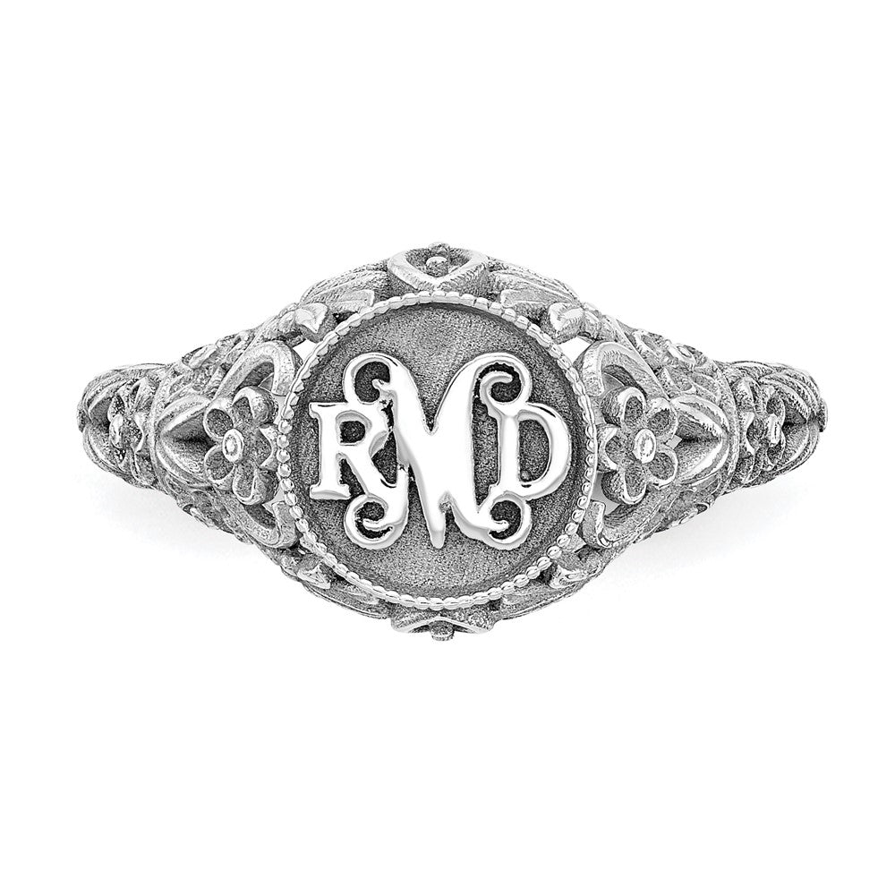 14k White Gold Filigree w/Epoxy and Birthstone Monogram Ring