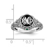 14k White Gold Filigree w/Epoxy and Birthstone Monogram Ring
