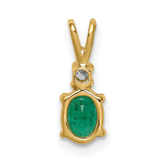 14k 6x4mm Oval Emerald and A Diamond Pendant