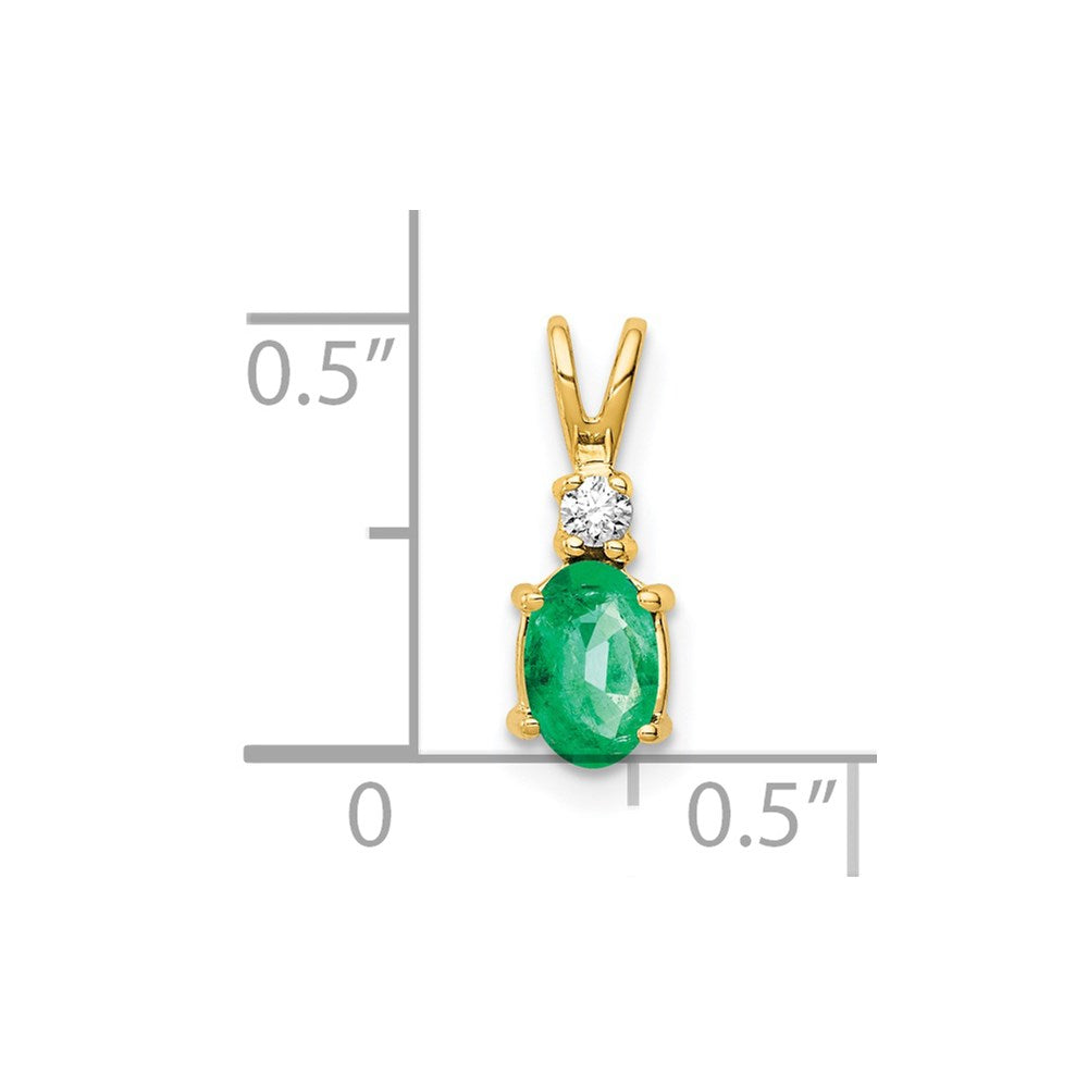 14k 6x4mm Oval Emerald and A Diamond Pendant