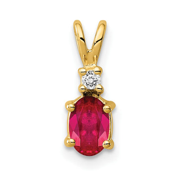 14k 6x4mm Oval Ruby and VS Diamond Pendant