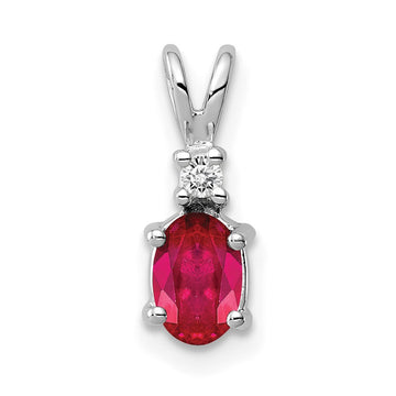 14k White Gold 6x4mm Oval Ruby and AA Diamond Pendant