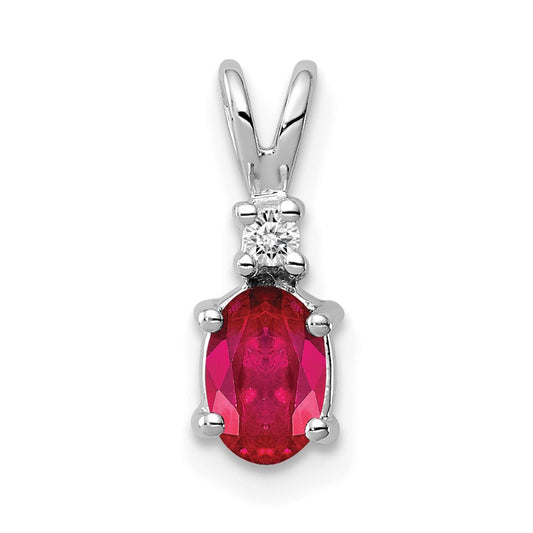 14k White Gold 6x4mm Oval Ruby and AA Diamond Pendant