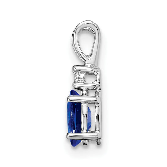 14k White Gold 6x4mm Oval Sapphire and AA Diamond Pendant