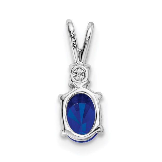 14k White Gold 6x4mm Oval Sapphire and AAA Diamond Pendant