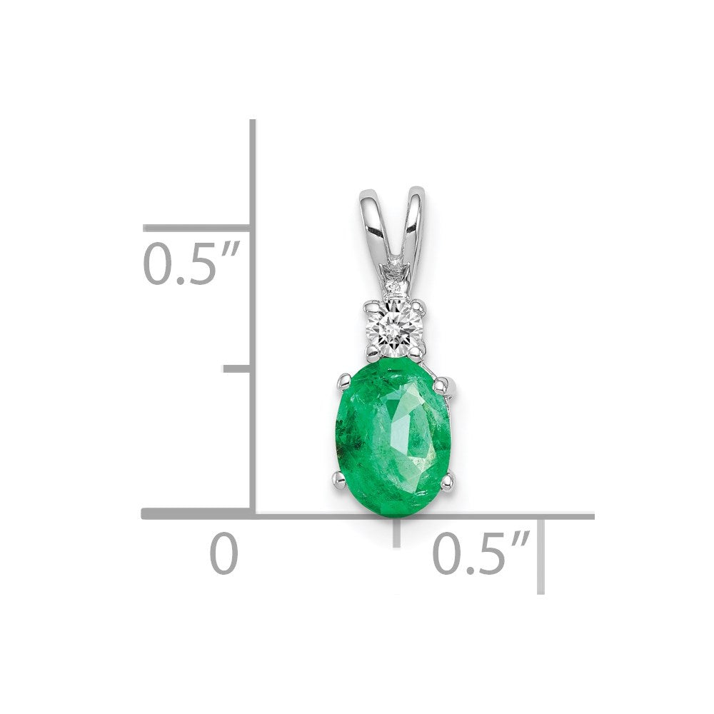 14k White Gold 7x5mm Oval Emerald and AAA Diamond Pendant