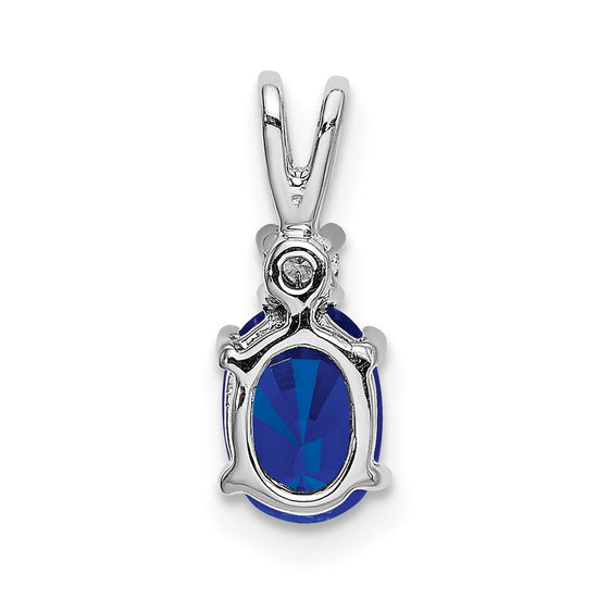 14k White Gold 7x5mm Oval Sapphire and A Diamond Pendant
