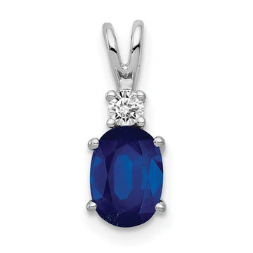 14k White Gold 7x5mm Oval Sapphire and A Diamond Pendant