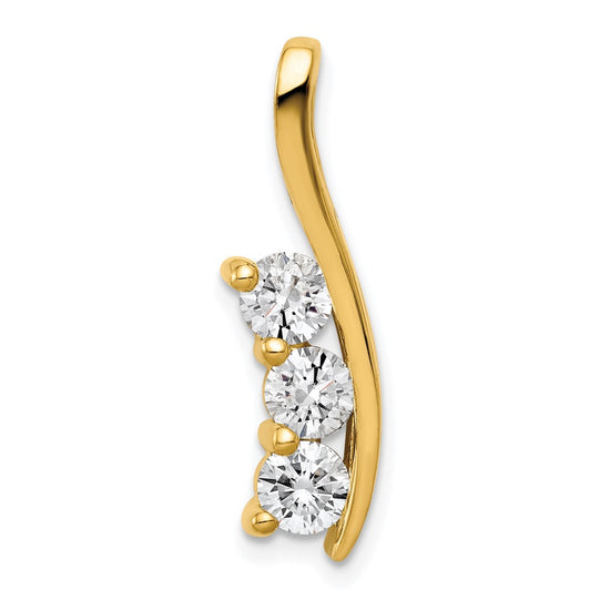 14k Complete 7/8 carat Three-Stone A Diamond Curved Bar Chain Slide