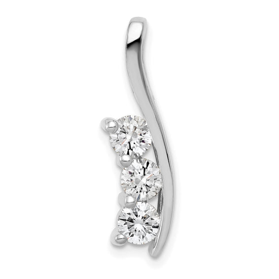 14k White Gold Complete 7/8 carat Three-Stone AAA Diamond Curved Bar Chain Slide