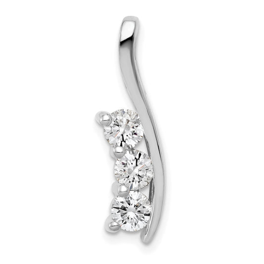 14k White Gold Complete 7/8 carat Three-Stone AAA Diamond Curved Bar Chain Slide