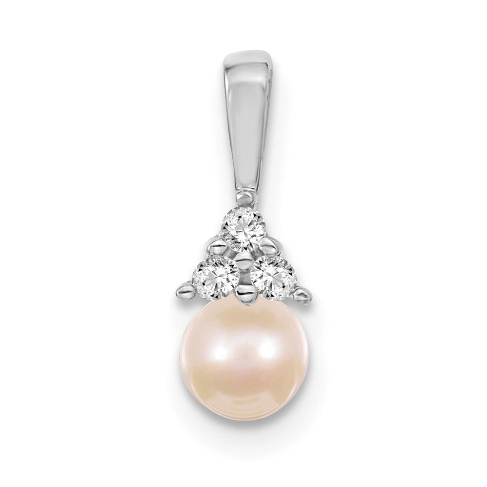 14k White Gold 7-8mm Near Round White Freshwater Cultured Pearl and VS Diamond Pendant