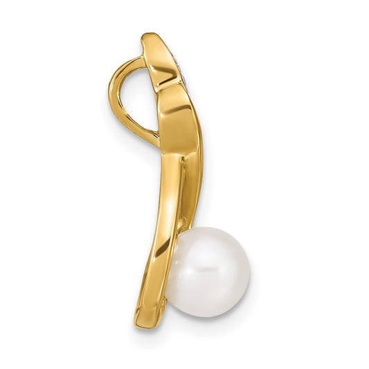 14k 6-7mm White Round Freshwater Cultured Pearl and Diamond Pendant