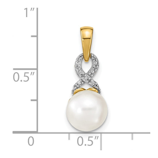 14k 7-8mm Round White Freshwater Cultured Pearl and Diamond Pendant