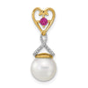 14k 8-9mm Round White Freshwater Cultured Pearl/Lab Created Ruby/Diamond Chain Slide