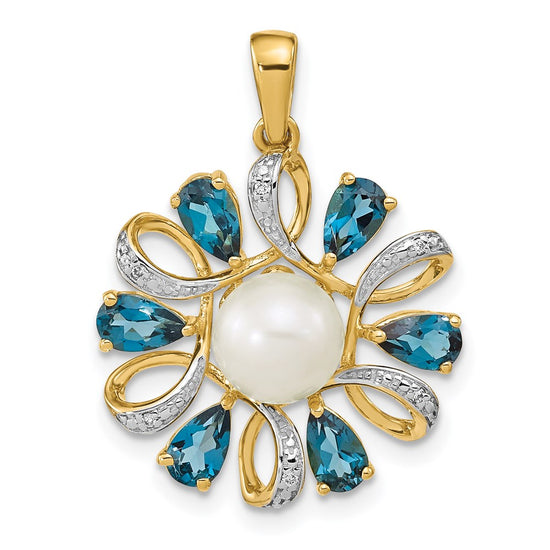 Gold Polished Gemstone and Pearl Pendants