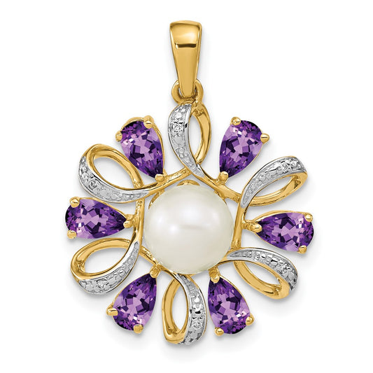Gold Polished Gemstone and Pearl Pendants