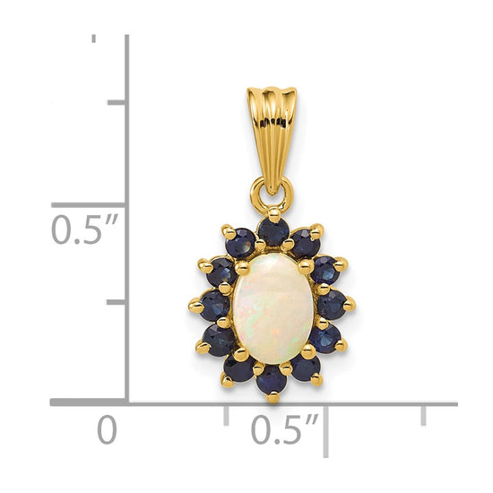 14k Genuine Opal and Sapphire Halo Pendant