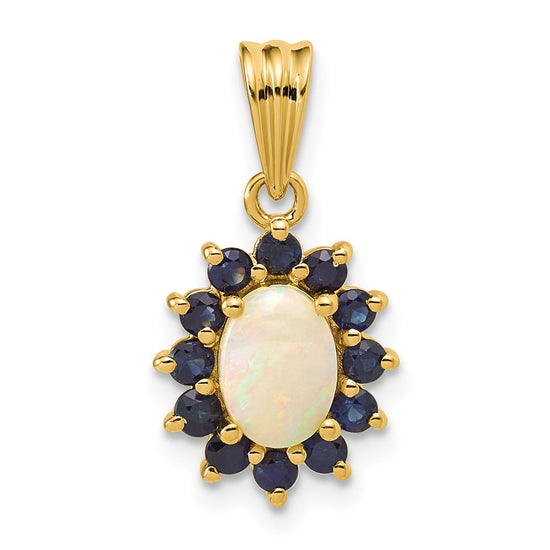 14k Genuine Opal and Sapphire Halo Pendant