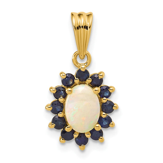 14k Genuine Opal and Sapphire Halo Pendant