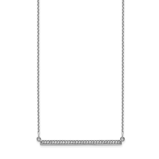 14k White Gold Polished 1/8 carat Diamond Bar 18 inch Necklace