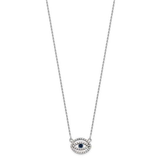 14k White Gold 1/4 carat Diamond and Sapphire Evil Eye 18 inch Necklace