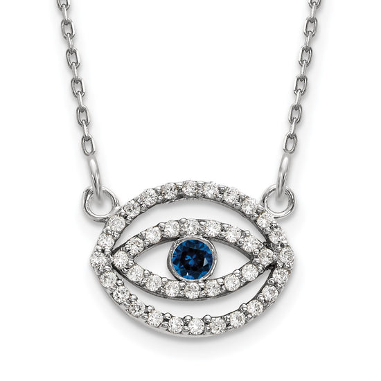 14k White Gold 1/4 carat Diamond and Sapphire Evil Eye 18 inch Necklace