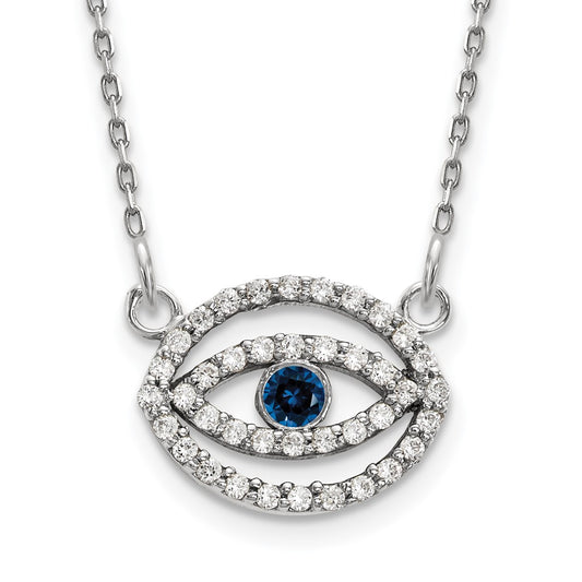 14k White Gold 1/4 carat Diamond and Sapphire Evil Eye 18 inch Necklace