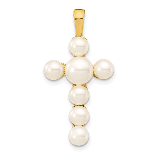 14K 4-6mm Button White Freshwater Cultured Pearl Cross Pendant