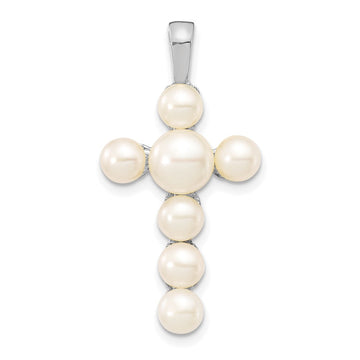 14KW 4-5mm and 5-6mm White Button FWC Pearl Cross Pendant