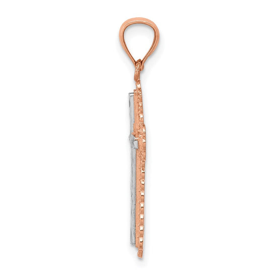 14k Rose Gold and White Rhodium Diamond-cut Cross Pendant