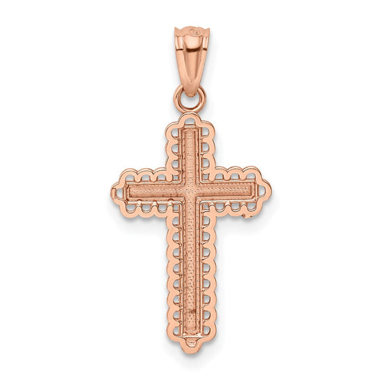 14k Rose Gold and White Rhodium Diamond-cut Cross Pendant