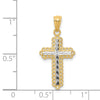 14K with White Rhodium Diamond Cut Cross Pendant