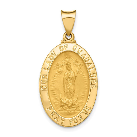 14k Polished and Satin Hollow Our Lady of Guadalupe Medal Oval Pendant