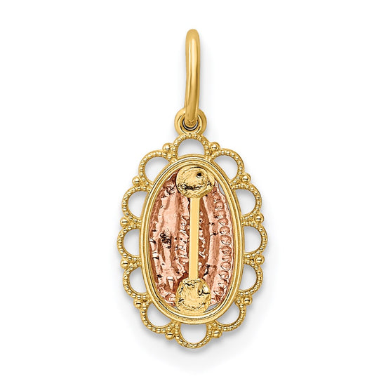 14k Two-tone Small Our Lady of Guadalupe Scalloped Edge Oval Pendant