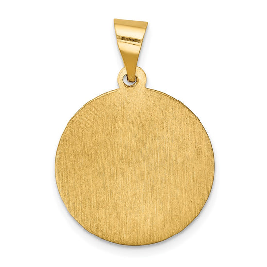 14k Polished and Satin Hollow Our Lady of Lourdes Medal Round Pendant