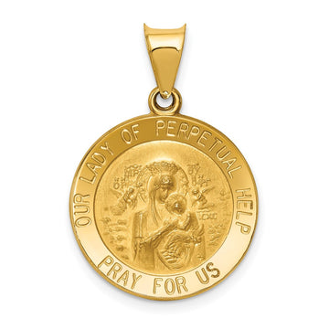 14k Polished and Satin Hollow Our Lady of Perpetual Help Medal Round Pendant