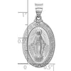 14k White Gold Polished and Satin Hollow Miraculous Medal Oval Pendant